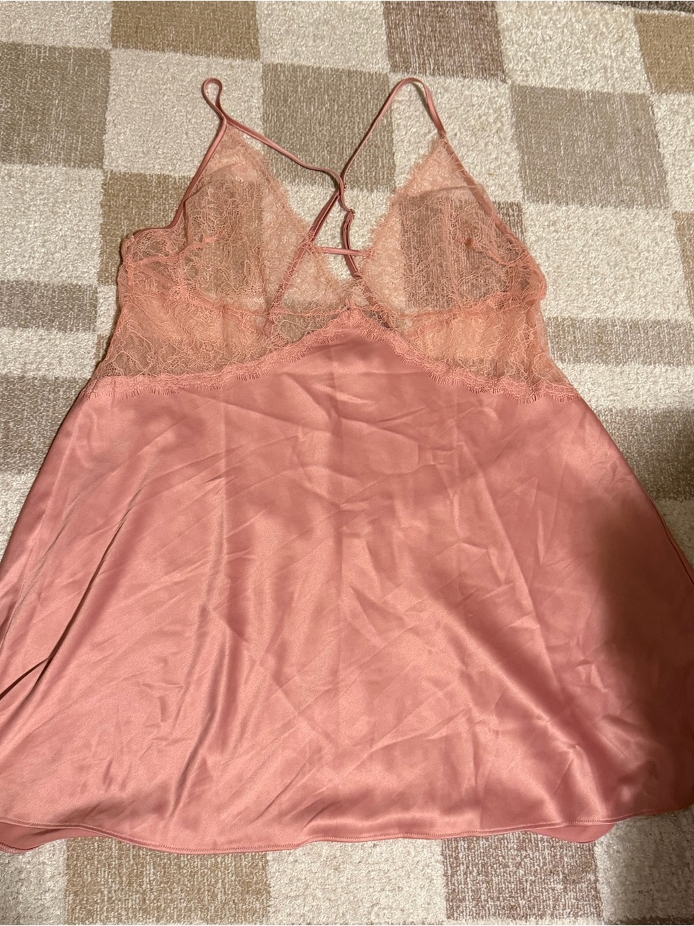 VS Lace Trim Satin Slip Nightdress lingerie- Rose Pink XL